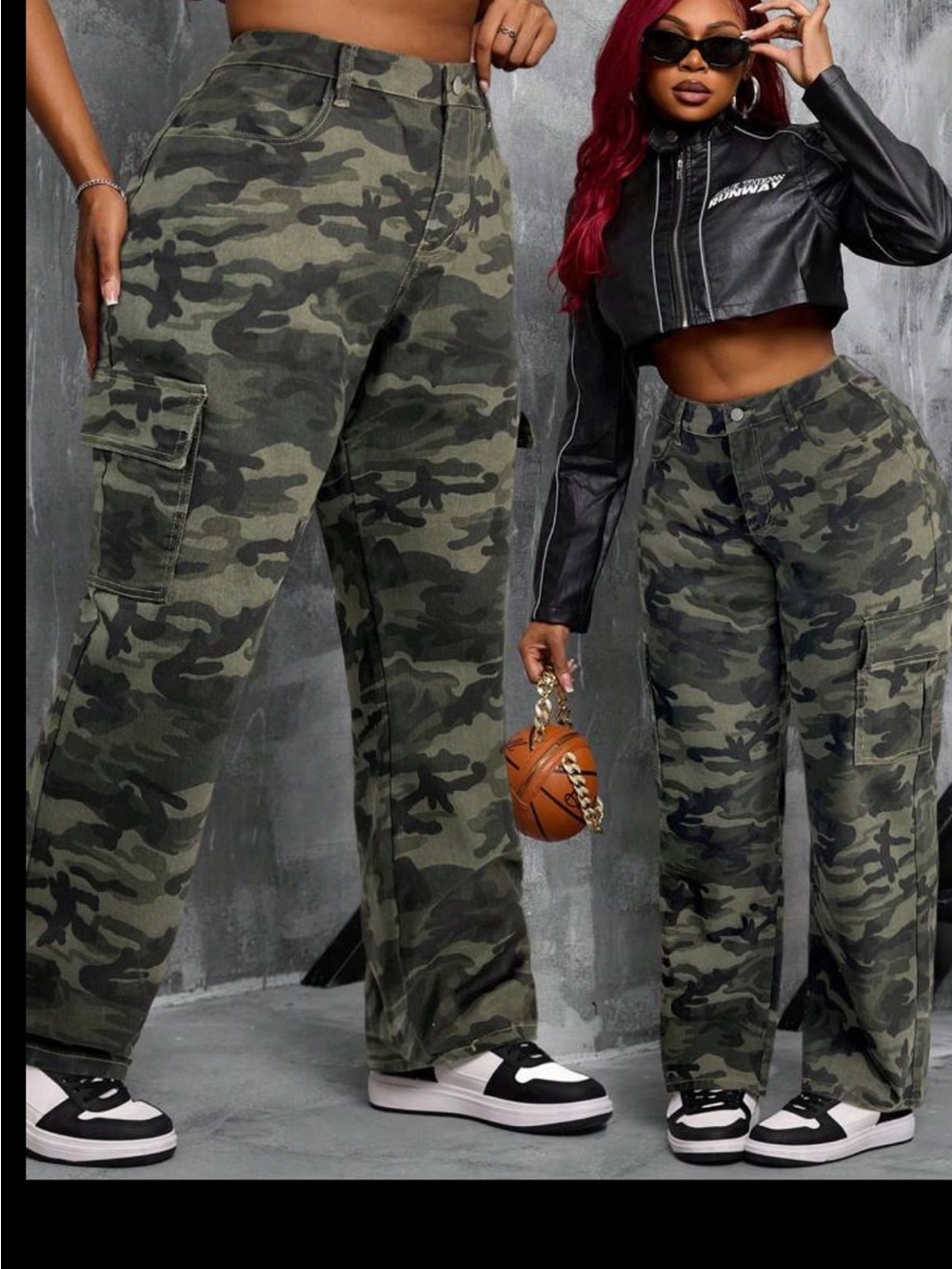 Camo Wide-Leg Cargo Pants - Olive Camo